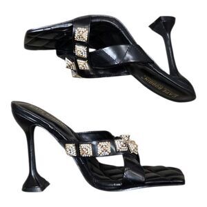 Cape Robbin Black Jewel Studded High Heel Sandals 7.5